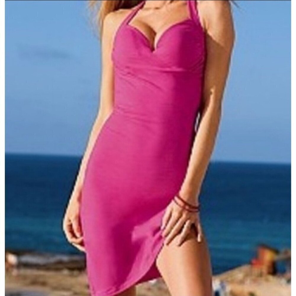 Y2K Vintage Victoria’s Secret Ipex Pink Halter Dress w/ Attached Bra - Size 36C